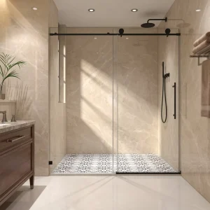 Custom-Size Frameless Sliding Matte Black Tempered Glass Double Bypass Shower Enclosure for Hotel Bathrooms