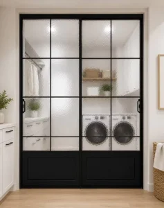 Custom Size French Aluminum Sliding Glass Door Black Frame Grid Design Panel for Kitchen Dining Room Interior