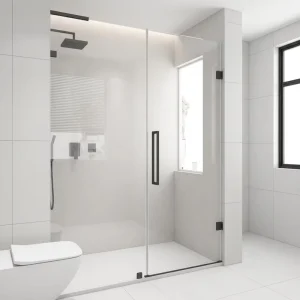 Custom Size Hotel Project OEM Direct 8 mm Tempered Glass Matte Black Hardware Frameless Pivot Shower Door