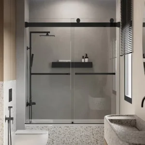 Custom Size Matte Black Frameless Bypass Sliding Bathtub Door With 10mm Glass Modern Design For Hotel Use