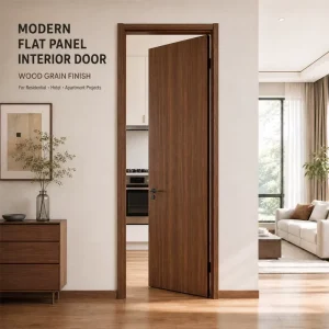 Custom Size Modern Flat Panel Interior Door with Wood Grain Finish for Residential Hotel and Apartment Projects