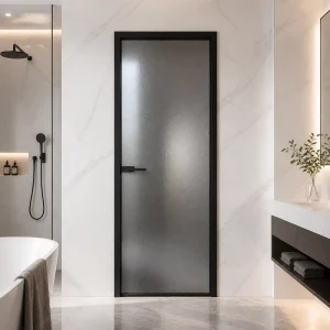 Custom-Size Single Swing Glass Bathroom Door with Slim Narrow Frame and Multiple Frame Color Choices