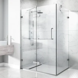 Custom Size Square Hinge Shower Door 8mm/10mm Tempered Glass Waterproof Easy Clean Modern Bathroom
