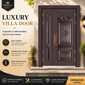 Custom-Sized Steel Security Door with French Design and Swing Opening