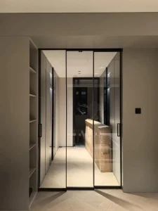 Custom Slim Frame Aluminum Glass Sliding Door Modern Minimalist Interior Partition for Home Office Garage Wine Cellar