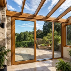 Custom Sound Insulation Wooden Frame Double Glazed Sliding Door Exterior Sunroom Garden Patio House
