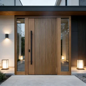 Custom Soundproof Modern Finished Oak Mahogany Solid Wood Swing Front Entry Door for House