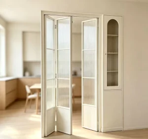 Custom Stainless Steel French Glass Door Fiberglass Screen Narrow Frame Bi Folding Swing for Bedroom Bathroom Residential Houses