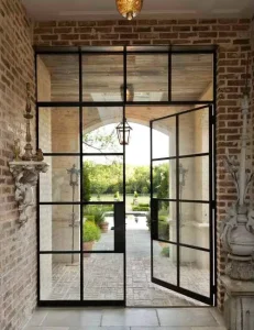 Custom Steel French Style Narrow Sliding Door Pivot Opening for Villa Room with Glass