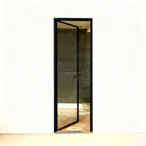 Custom Tempered Glass Ultra Narrow Aluminum Alloy Frame Swing Door for Bathroom