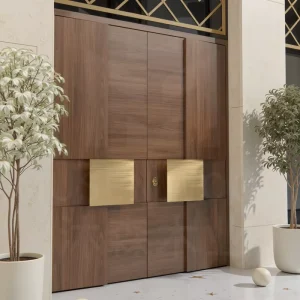 Custom Thai Oak Double Entrance Door for Villas, Houses, Hotels, Shopping Malls, and Meeting Rooms