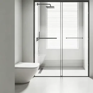 Custom Ultra Narrow Shower Enclosure Double Sliding Glass Bathroom Partition Screen for Hotel Project