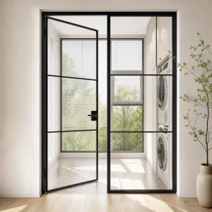 Custom Ultra-Slim Frame Double French Swing Door with Aluminum Tempered Glass for Villa Home Interior Partitions