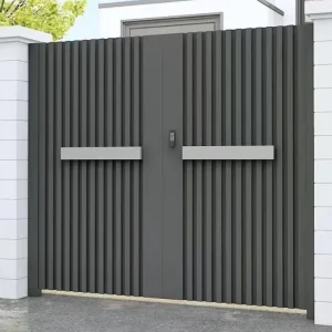 Custom Vertical Slat Corrugated Metal Double Swing Security Entry Door with Keypad Smart Lock