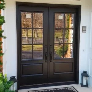 Custom Villa Main Entrance Steel Wood Double Door with Tempered Glass and Thermal Insulation