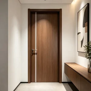 Custom Walnut 50mm PVC Paint-Free Waterproof Flush Interior Door for Hotels, Apartments, and Bedrooms