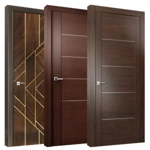 Custom Walnut Solid-Core Bedroom Interior Door, Single, Kerala Style