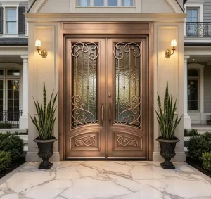 Customizable Modern Double Entrance Door in Copper Aluminum or Steel with Anti-Theft Function