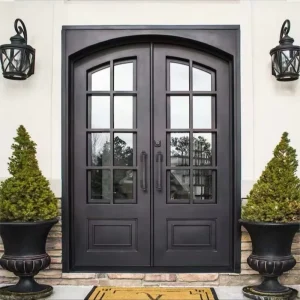Customized Aluminum Double Swing Entry Door with Powder-Coated Finish for Villas