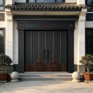 Customized Aluminum Four-Leaf Mother-and-Child Entrance Door for Rural House, European Style