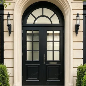 Customized Arch Aluminum Frame Glass Swing Soundproof Entrance Door With Grill Design For House
