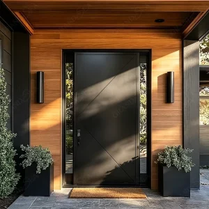 Customized Black Steel Aluminum Pivot Main Front Door with Sidelight for Villa House