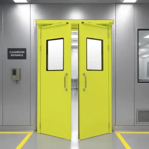 Customized-Color Modern Hospital Finished Steel Manual Unequal/Equal Double-Leaf Swing Door with Sound Insulation for Clean Room