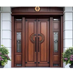 Customized Double Leaf Teak and Oak Solid Wood Interior Door for House