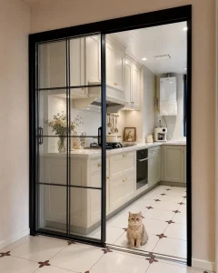 Customized Durable Aluminum Sliding Doors Black Narrow Frame Sound Insulation Slim Modern Bedroom for Office