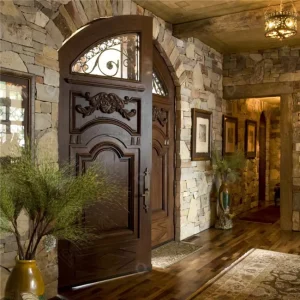 Customized European Style Exterior Solid Wood Swing Entry Door with Arch Top for Houses and Villas