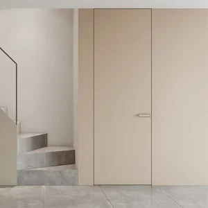 Customized Frameless Narrow-Edge Aluminum and Wood Single Swing Door for Interior with Micro-Cement Finish