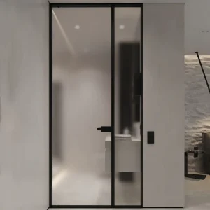 Customized Frameless Slim Narrow Frame Frosted Glass Door Swing Casement Aluminum Toilet Kitchen Bathroom Door Interior Doors