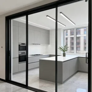 Customized Indoor Courtyard Kitchen Glass Sliding Door with Slim Aluminum Frame System