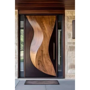 Customized Large Black Solid Wood Security Anti-Theft Entrance Pivot Door for Villa or Apartment