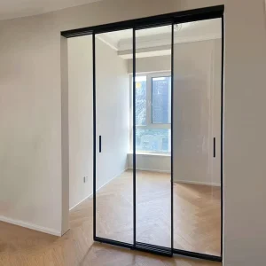 Customized Modern Aluminum Alloy Sliding Door Extremely Narrow Triple Linkage Hanging Door for Kitchen Living Room