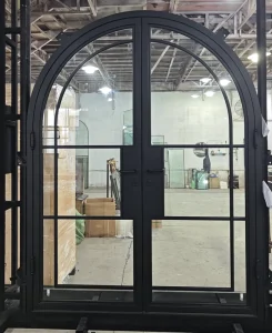 Customized Modern French Patio Wrought Iron Arched Double Door Swing Glass Exterior Villa Entrance Door