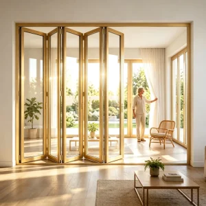 Customized Modern Horizontal Curved Folding Patio Sliding Tempered Double-Glass Aluminum Fiberglass Door