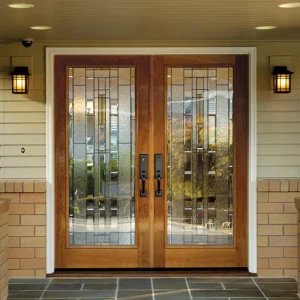 Customized Modern Solid Wood Double Exterior Front Entry Door with Glass and Manual Swing Opening