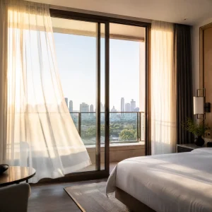 Customized Narrow-Frame Three-Action Aluminum Glass Sliding Door for Balcony or Kitchen
