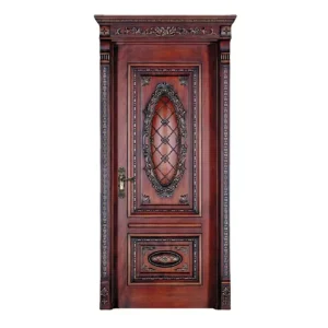 Customized Oak Interior Solid Wood Door with Lock, Soundproof, Deep Carved Patterns