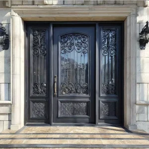 Customized Size Modern Home Entry Double Glass Thermal Break Wrought Iron French Swing Door for Villa