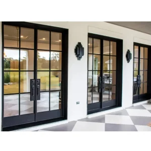 Customized Size Wrought Iron Hinged French Doors with Smart Lock and Security Glass for Houses