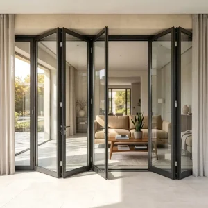 Customized Size and Color Double Tempered Aluminum Alloy Folding Doors Broken Bridge Sliding System for Courtyard