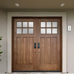 Customized Solid Wood Exterior Double Door with Glass Panels, Mahogany/Oak/Pine