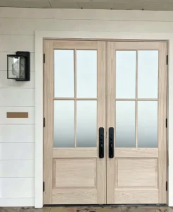 Customized Solid Wood Exterior Double Front Entry French Doors Oak Mahogany Walnut Alder with Steel