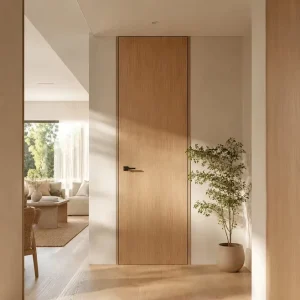 Customized Solid Wood Interior Door, 48dB Sound Insulation, Modern Panel, for Office, Kitchen, Mall