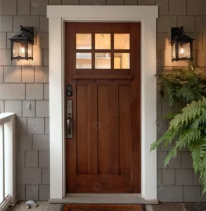 Customized Solid Wood Swing Entry Door with Glass and Lacquer Finish for Villa and Hotel