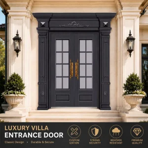 Customized Steel Anti-Theft Security Swing Door with Glass for Villa