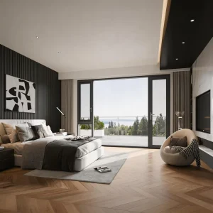 Customized Thermal Break Aluminum Alloy Interior Casement Window with Large Floor-to-ceiling Glass for Balcony