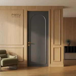Dark Gray Arch Recessed Molding Solid Wood French Wardrobe Interior Door with Wall Panel
